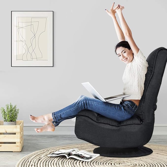 Giantex 360 Degree Swivel Floor Chair, Folding Floor Gaming Chair with 6 Positions Adjustable, Lazy Sofa Lounge Chair w/Tufted Back Support, Video Gaming Chair for Reading TV Watching (Black) - Image 2
