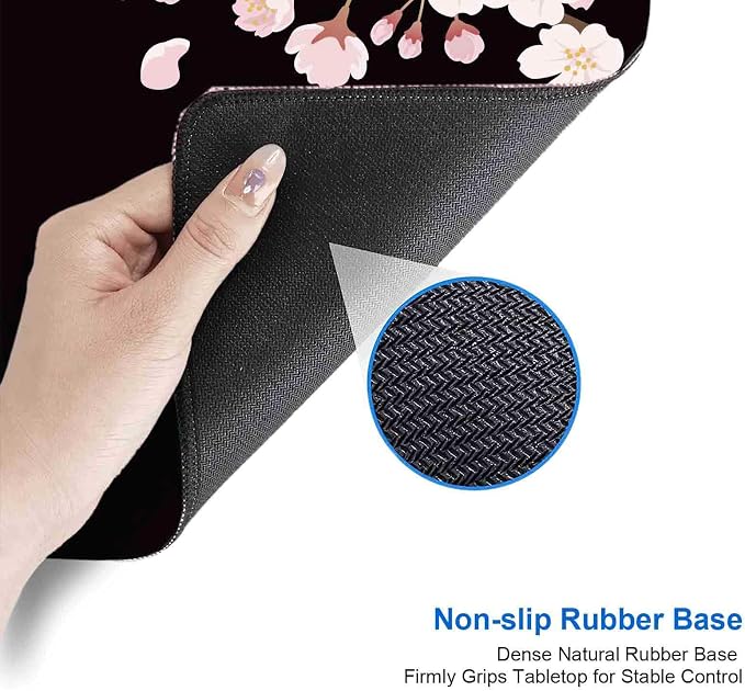 IMAYONDIA Sakura Japanese Desk Mat, Cherry Blossom Large Gaming Mouse Pad, Black Elegant Floral Mousepad for Women, Minimalistic Flower Aesthetic Desk Pad for Work, Game, Office, 31.5x11.8 - Image 5