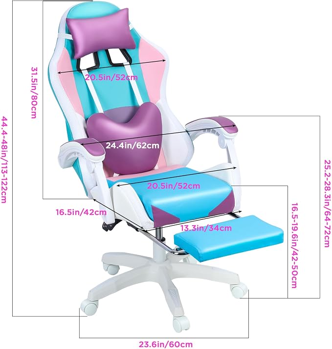 Gaming Chair with Lights, Ergonomic High-Back Office Chair with 360° Swivel & Adjustable Recline, Racing Style Faux Leather Computer Chair for Game Room, Home & Office - Image 3