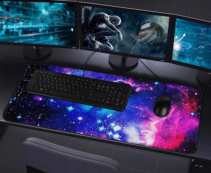 Large Extended Gaming Mouse Pad with Stitched Edges, (31.5X15.7In) Durable Non-Slip Natural Rubber Base, Waterproof Computer Keyboard Pad Mat for Esports Pros/Gamer/Desktop/Office/Home, Galactic Blue - Image 7