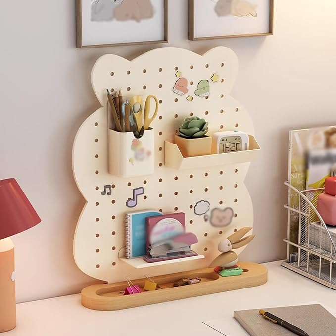Desk Pegboard Gaming Desk Organizer Desk Back Panel, Solid Wood Base Pegboard, Storage Rack with Pegboard Hook, for Office Dormitory Home Desk(33.7 * 39.4cm) - Image 7