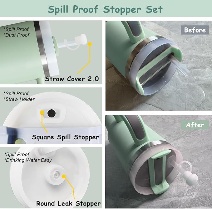 Stanley Cup Accessories Set,Including 2 Pcs 0.4in Straw Cover, 1 Silicone Spill-Proof Stopper Set of 3, 1 Cute Flowers Handle Charm, 1 Silicone Boot Fits Stanley 40&30 Oz Tumbler (Matcha Cream) - Image 5