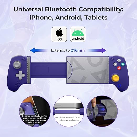 abxylute S8 Bluetooth Mobile Gaming Controller for Switch 1&2, iPhone15/16/17, iPad Android Phones Tablets, Portable Wireless Gamepad with Hall Joystick, Hall Trigger, Customizable Buttons＆Key Mapping - Image 2