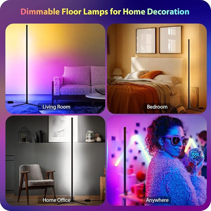 LED Floor Lamp, RGB Corner Floor Lamp with APP Remote Control,Black Standing Lamp with 16 Million Colors Changing Ambience Light with Music Sync,DIY Mode for Living Room, Bedroom (1) - Image 9