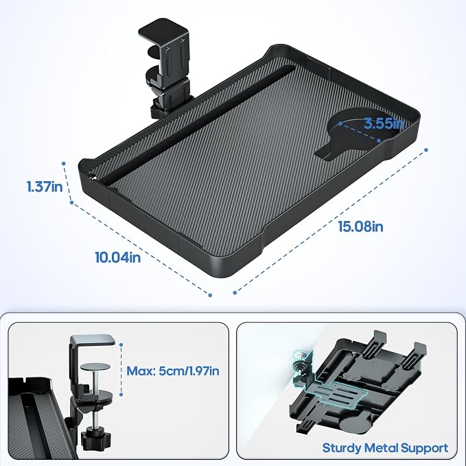 KDD Under Desk Organizer - 360° Rotating Clamp-On Tray with Headphone Hook, Phone & Tablet Holder, Cup Holder, and Cable Management - No Drilling Desk Storage Accessories for Office and Home - Image 6