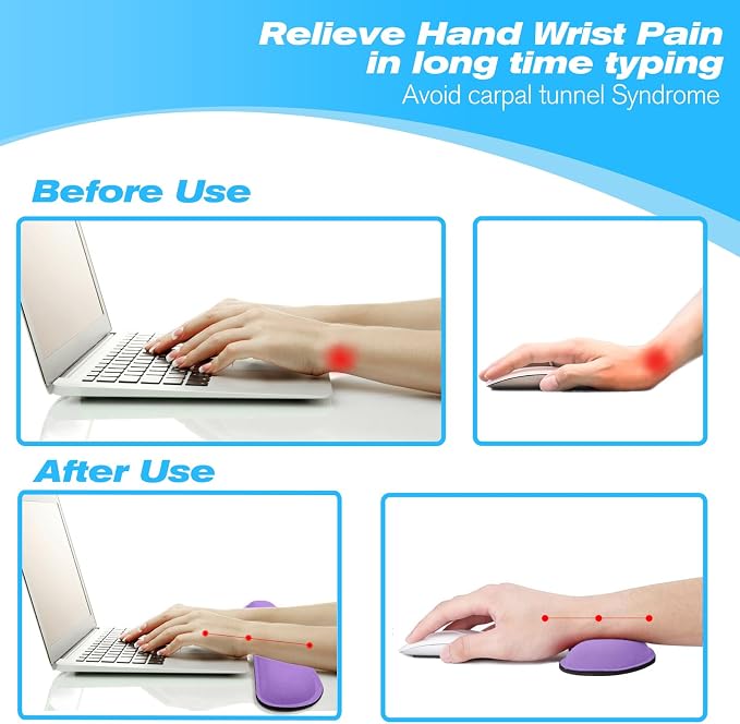 Keyboard Wrist Rest and Mouse Wrist Rest Set - Ergonomic Memory Foam Wrist Cushion - for Wrist Support on Computer, Laptop, Office, Playing Games, Typing Relieves Wrist Pain Purple - Image 5