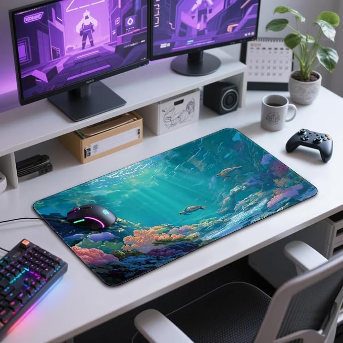 Sea Turtles Large Gaming Mouse Pad Desk Mat 31.5"x15.7" | Extended Mousepad, Non-Slip Rubber Base , Stitched Edges, for Computer/Laptop/Office/Home - Image 7
