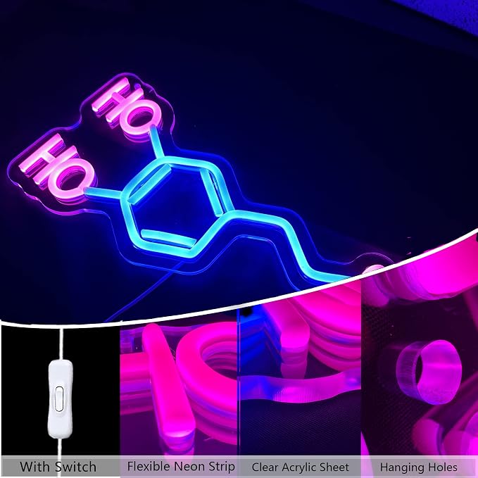 Dopamine Molecule Neon Sign Dimmable LED Light Up Wall Decor Science Chemistry Structure Art Aesthetic Happy Hormone Sign for Lab, Office, Classroom Graduation Christmas Gift(16.3 * 6.5in) - Image 2