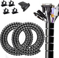 Large PC Cable Management Tube Sleeve Under Desk Wire Organizer for Cords 2 PCS Black, 1.1 inch -5 ft EZ Spiral Cable Wrap Cover Bundler w/Clips for TV Office, Pet Proof Cable Protector by FANOSHONOFFICIAL