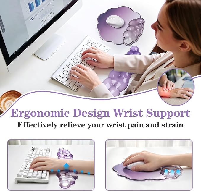 Cloud Keyboard Wrist Rest and Mouse Pad Set - Purple - Image 2