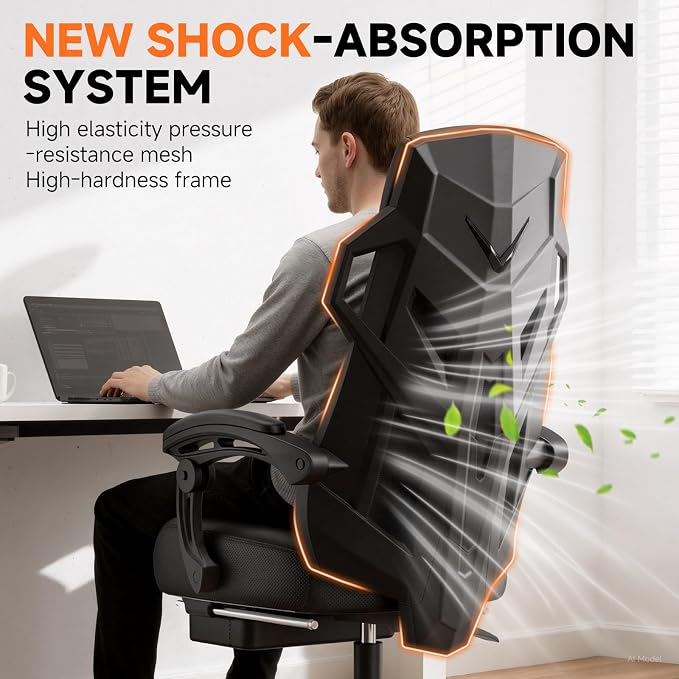 GTPLAYER Computer Chair with Adjustable Footrest, Ergonomic Gaming Chair with Headrest and Lumbar Support, Breathable Mesh Office Chair for Adults, High Back Reclining Desk Chair for Gaming and Office - Image 4