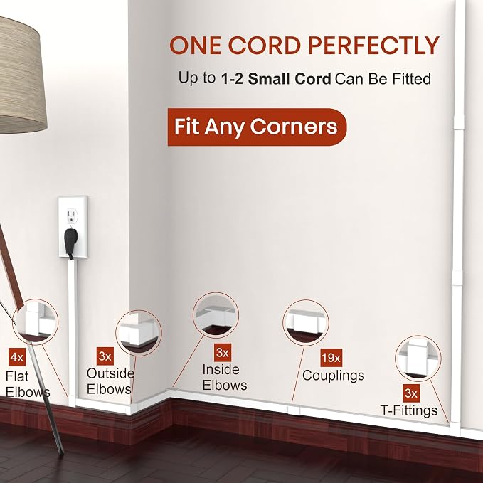 One Cord Channel Cable Concealer - 315in One-Cord Cover for Wall, Mini Wire Hider for 1-2 Wires, Paintable Electric Cable Cover for Outside, Wall Mount TV Cord Hider - Image 3