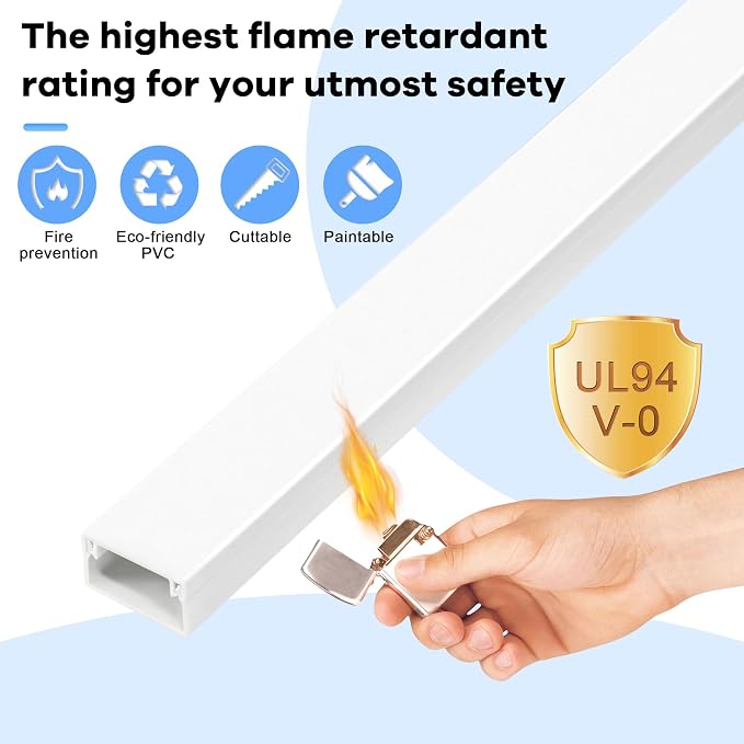126in Cord Hider Kit, ZhiYo Cord Cover for Wall Mounted TV, Paintable Wire Cover for Cords, TV Cable Hider Wall Kit, Cable Cover Wire Management, White Cords Concealer, 8 x L15.7in W0.95in H0.55in - Image 4
