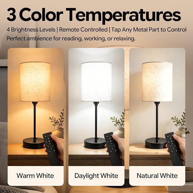 BySea Dimmable Desk Lamp with Clock, Remote, USB Ports, AC Outlet, Black - Image 2