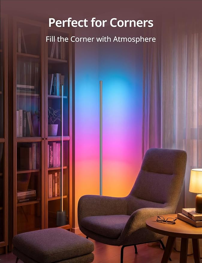 Ailofy Corner Floor Lamp, 1500lm RGBW LED Lamp, Alexa & Google Assistant Compatible, 16 Million DIY Colors, Music Sync, App Control, Modern Smart Floor Lamp for Living Room, Bedroom, Silver Grey - Image 3