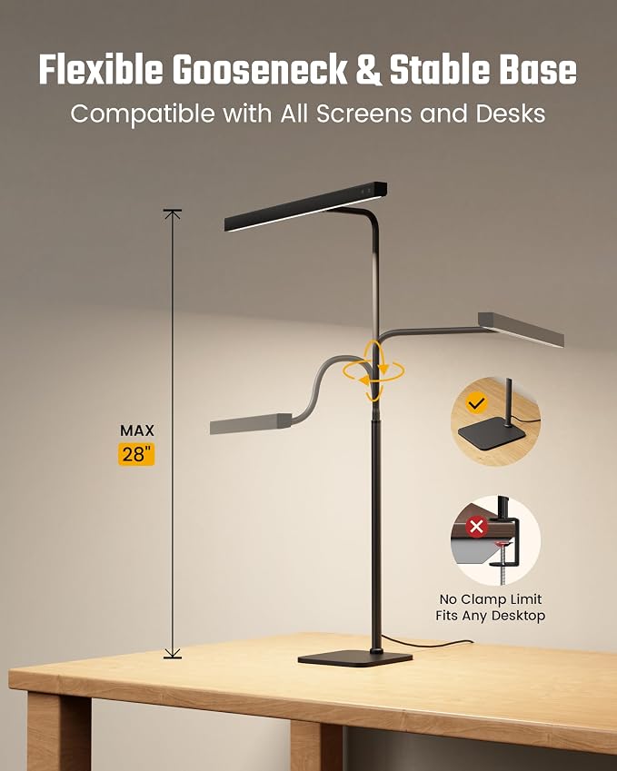 SUPERDANNY LED Desk Lamp for Home Office, Eye-Caring Desk Light with Base - Image 6