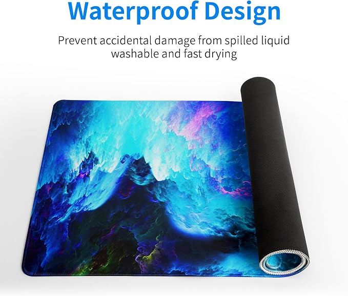 Dazzling Galaxy Gaming Mouse Pad 27.6x11.8 Inch Blue Purple Galaxy Nebula Universe Space Large Mousepad Non-Slip Rubber Base Stitched Edges Keyboard Mouse Mat Desk Pad for Office Home and Game - Image 4