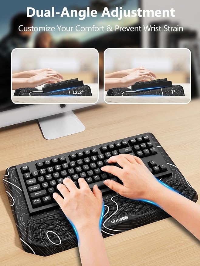 2-in-1 Ergonomic Keyboard Stand with Wrist Rest, Black Topographic - Image 3