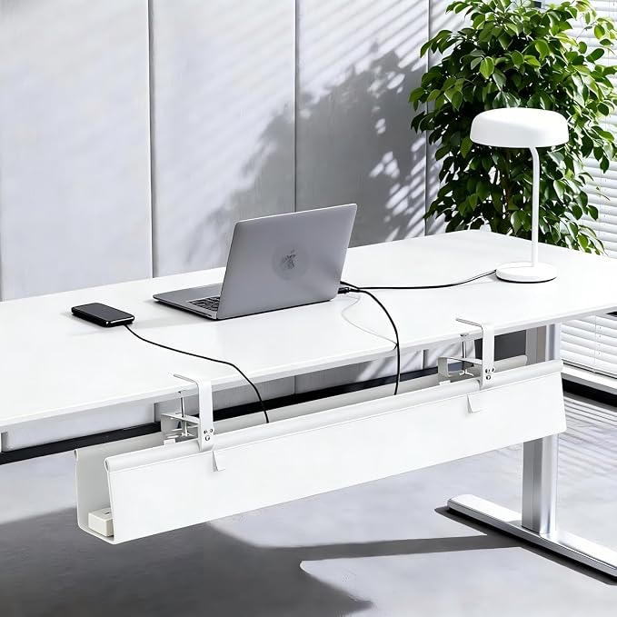 Oxford Cloth Under Desk Cable Management Tray,No-Drill 36" Desk Cable Management Organizer with Clip/Screw Installation,Fabric Cable Management for Home,Office & Gaming Computer(White) - Image 8