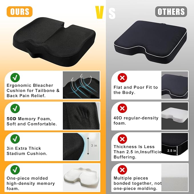 Stadium Seat Cushion - Extra Thick 50D High Density Bleacher Cushion | Premium Cushions with Carry Handle. Non-Slip Design for Stadium Cushions for Bleachers and Outdoor Sports Games - Image 3