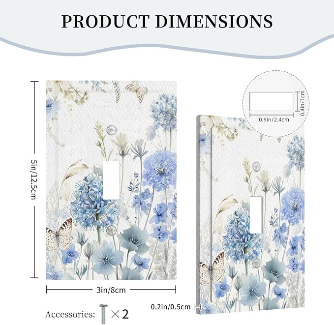 Decorative Light Switch Covers Blue Floral Hydrangea Watercolor Wildflower Single Toggle Light Switch Cover Plate 1 Gang Outlet Covers Wall Plate Electrical Device Switchplate Dimmer Faceplate - Image 5