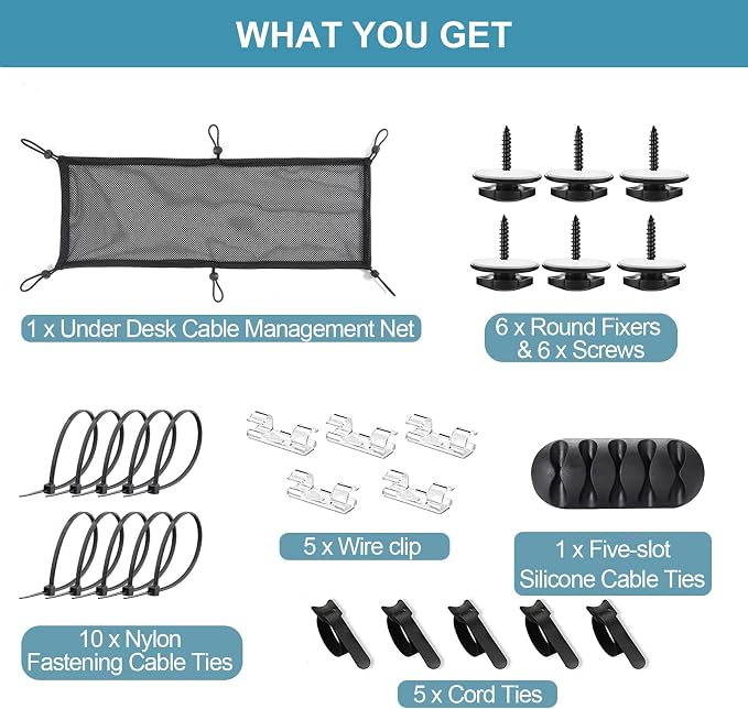 Cable Management Mesh Under Desk Kit, Privacy Net, 36PCS Table Flexible Wire Organizer, Extra Large Capacity Kit Desk, 27 x 10 Inches - Image 5