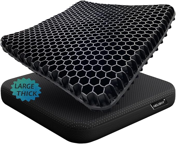 Gel Wheelchair Seat Cushion for Long Sitting, Extra Large & Thick Seat Cushion with Non-Slip Cover - Coccyx, Sciatica & Back Pain Relief - Wheelchair Cushions - Office Chair Car Seat Cushion by Helishy