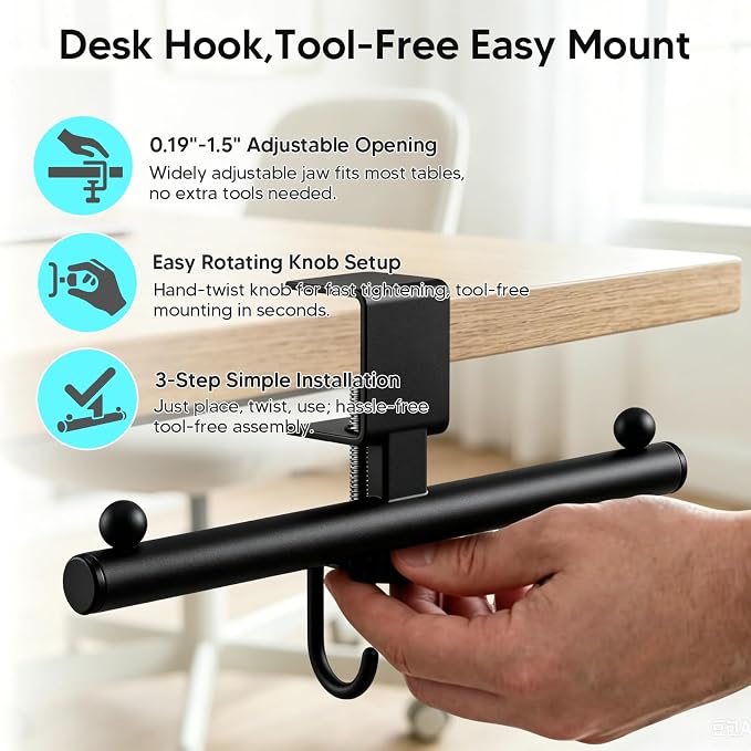 Heavy-Deauty Bag Hook for Desk,Adjustable Desk Hook - Image 6