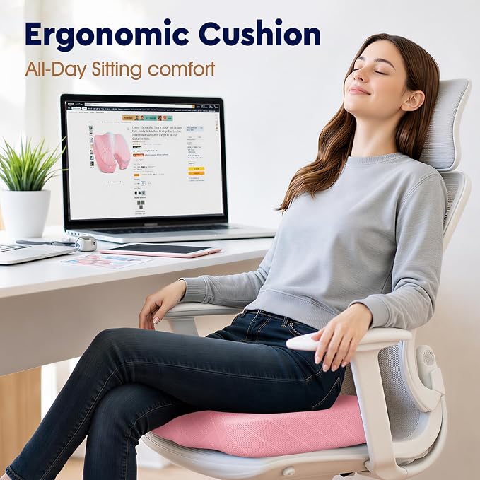 TushGuard Seat Cushion, Memory Foam Office Chair Cushion - Pink, XXX-Large | for Car Seat, Airplane, Desk Chair - Sciatica & Hip & Coccyx Pain Relief Cushion for Long Sitting Office Workers, Car Drivers - Image 4