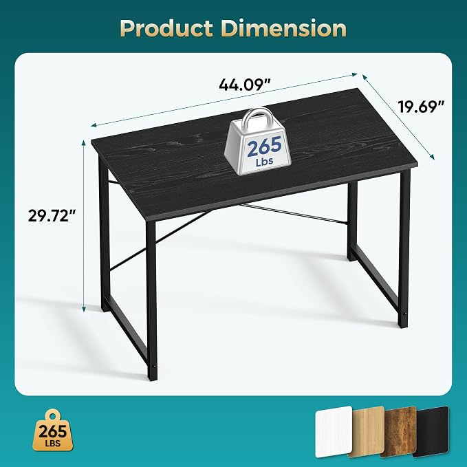 OLIXIS 44 Inch Computer Office Desk for Small Spaces, Writing Gaming Work Desk Modern Study Table with Metal Frame Home Bedroom, Black - Image 3