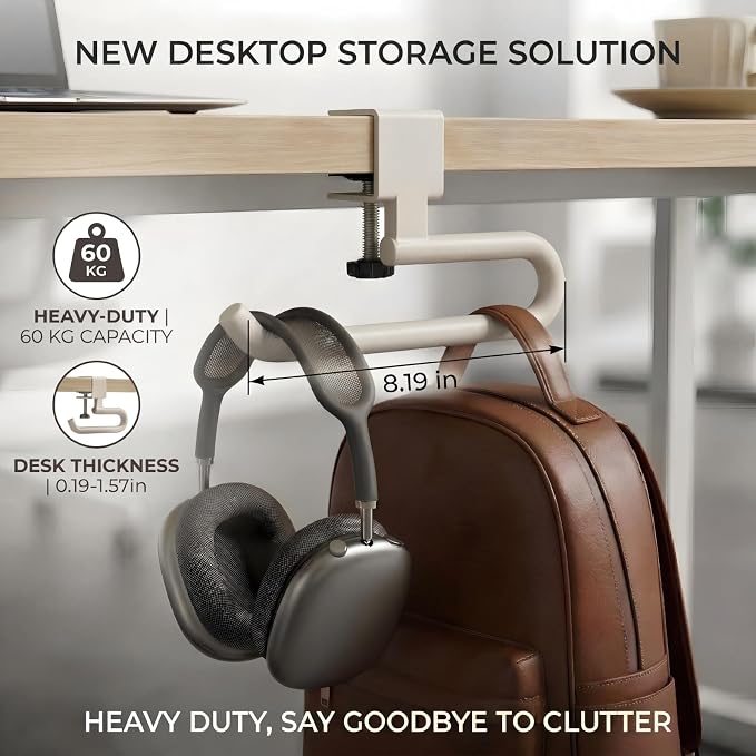 60 lb. Desk Bag Hanger, Purse Hook for Desk, Backpack Hanger for Office Use - Image 2