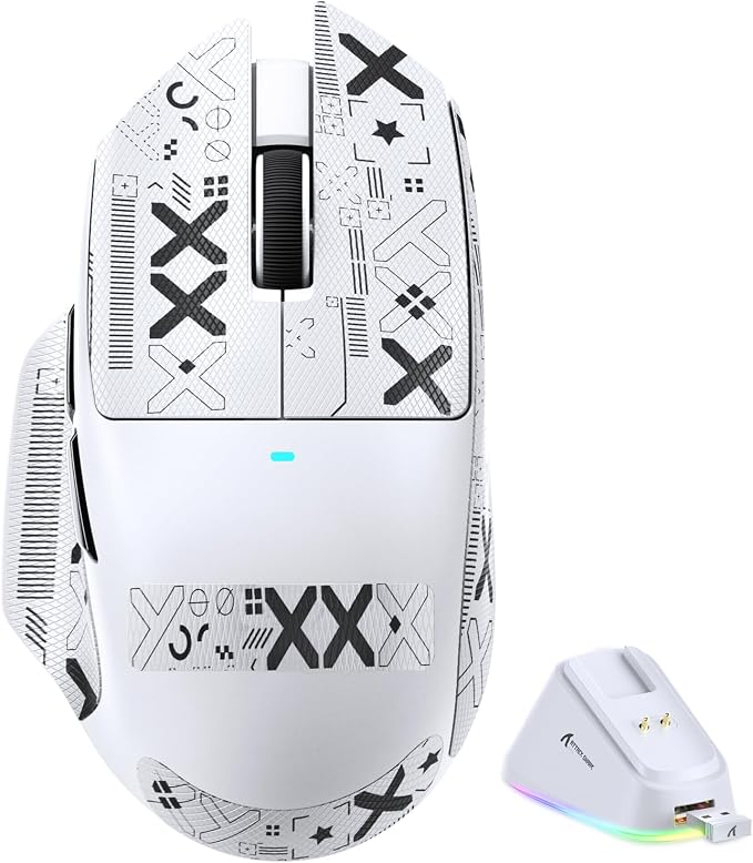 ATTACK SHARK V6 65g Wireless Gaming Mouse with RGB Magnetic Charging Dock,BT/2.4G Wireless/Wired Mouse with Tape 1K Polling,PixArt PAW3311 Sensor,25K DPI,Programmable Gamer Mice for PC/Win/Mac (White) by ATTACKSHARK