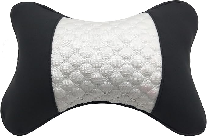 Car Neck Pillows Both Side Pu Leather 2pieces Pack Headrest Fit for Most Cars Filled Fiber Universal Car Pillow (White) - Image 4