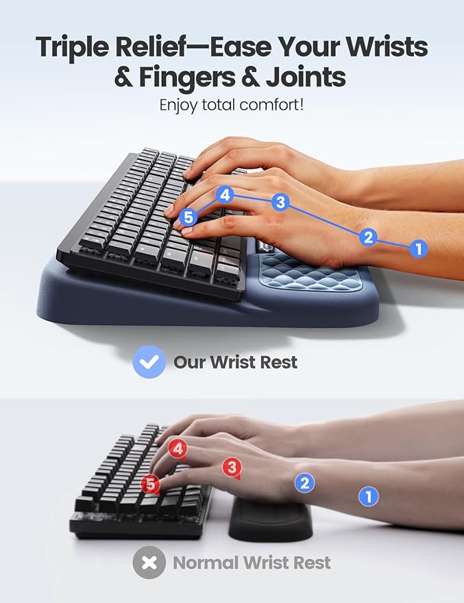 Vaydeer Wrist Rest with Keyboard Stand, Computer Wrist Support Pad, Ergonomic Keyboard Riser Holder Lift Tray with Wrist Pad, Soft Memory Foam Desk Cushion, Palm Hand Typing for Office Home Gift-Blue - Image 4