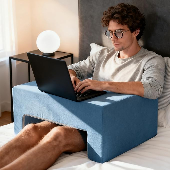 Reading Pillow for Gaming Lap Desk Pillow for Laptop Memory Foam Bed Desk for Reading Working Crocheting Gaming Arm Rest on Bed/Sofa/Floor/Couch/Car (Blue) by VERASCOT
