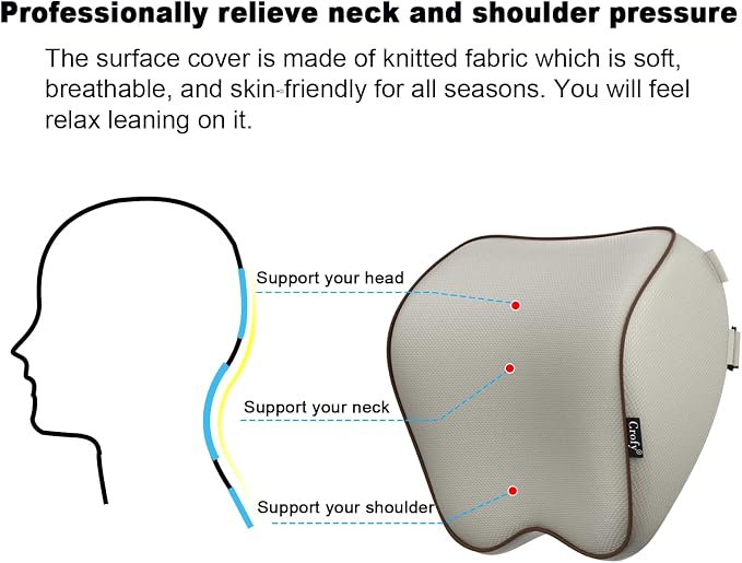 Crofy 2-Pack Car Neck Pillow, Headrest Pillow with Adjustable Strap, Gray | Soft Memory Foam; Ergonomic Design Fits Most Car & Office Chairs; Breathable Removable Pillow Cover Is Machine Washable - Image 6