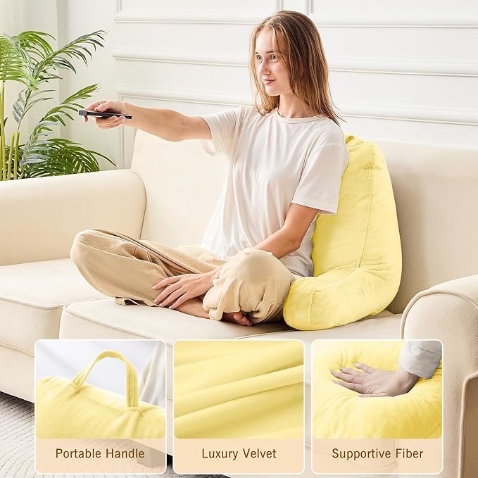 Sasttie Reading Pillow for Bed, Back Pillow for Sitting Up, Light Yellow - Image 5