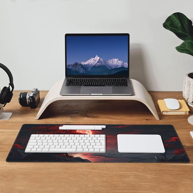 Gaming Mouse Pad Desk Pad,Extended Big Mouse Pad,31.5x11.8 Inch Long Computer Keyboard Mouse Mat Mousepad with 3mm Non-Slip Base and Stitched Edge for Gaming and Office… (Red Moon Canyon) - Image 8