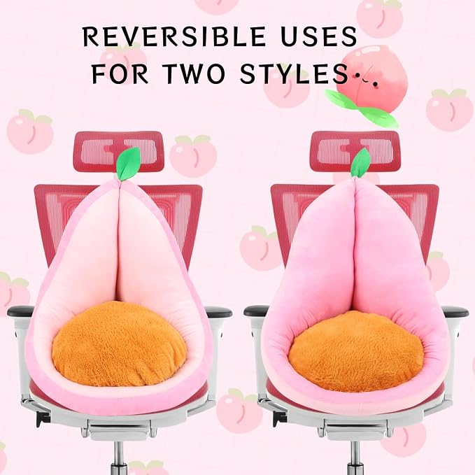 Sexysamba Cute Fruit Gaming Chair Cushion with Backrest Non-Slip, Comfy Kawaii Computer Chair Pad for Gamer Chair Seat Cushion Armchair Pillow for Office Desk Home Decor,20"x23",Peach - Image 6