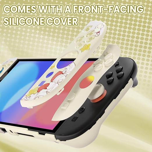 PlayVital Protective Case for Nintendo Switch 2 - Kawaii Dockable Hard Case Shell for Switch 2 with Thumb Grip & Sticker & Button Caps, Anti-Scratch, Shockproof Cover Skin - Creamy Mousie Picnic - Image 6