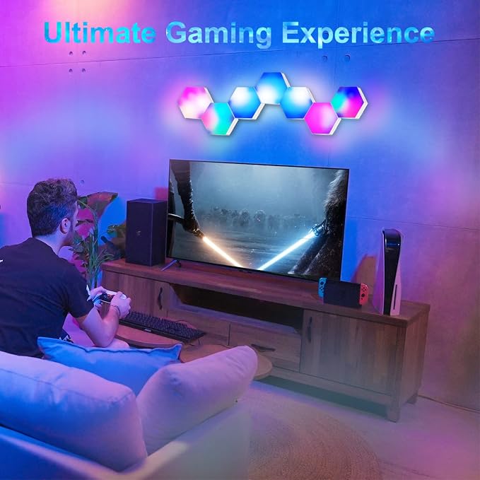 Hexagon LED Lights, Smart RGB-IC Gaming LED Wall Lights App & Remote Control Music Sync, Hexagon Light Panels DIY Geometry Ambience Lighting for Gaming Room Bedroom Streaming, 10 Panels - Image 2