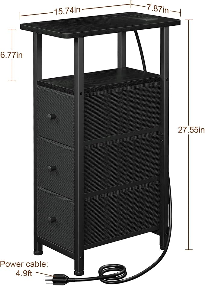LOAKEKEL Narrow End Tables Living Room Set of 2 with Charging Station - Image 3