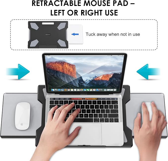 Laptop Lap Desk for Bed & Couch, Portable Laptop Lap Pad with Retractable Left/Right Mouse Pad, Stable & Comfortable Lap Tray for Sofa, Travel, Writing & Home Office - Image 4