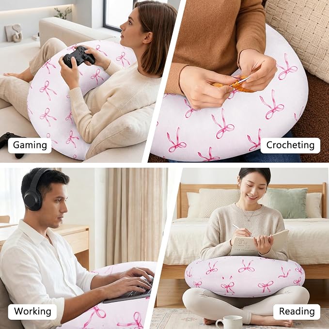 Crafting Pillow for Crocheting, Crochet Pillow for Lap Support, 12 Fun Print Styles, Ergonomic Arm Support, For Bed, Floor, Chair Comfort, Pain Relief and Fatigue for Gaming and Woking (Bow Tie) - Image 5