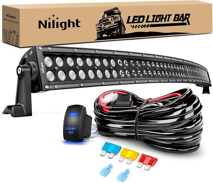 Nilight ZH120 50Inch 50 Inch 288W Curved Spot Flood Combo Bar LED Off Road Driving Light and 1PC 14AWG 12V 5Pin Rocker Switch Wiring Harness Kit-1 Lead, 2 Years Warranty, White by Nilight