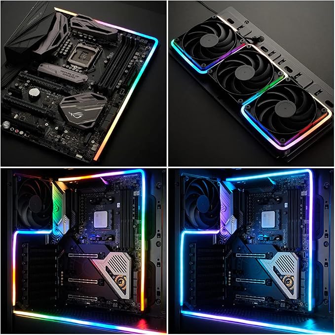 NEON Addressable RGB PC LED Strip, 2x15.7inch WS2812 RGB Rainbow Magnetic ARGB Strip for 5V 3-pin Aura SYNC, Gigabyte RGB Fusion,Mystic Light Sync, with 12pcs Strong Magnetic Brackets - Image 2