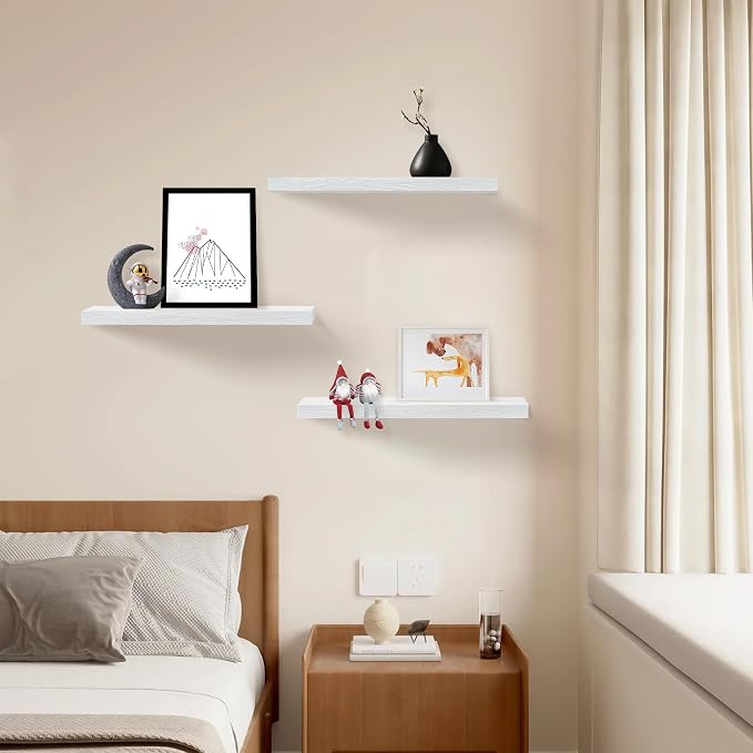 Upassion Floating Shelves for Wall Set of 3, 24" White Wall Shelves for Home Decor, Frame Display White Floating Shelf for Living Room, Bedroom, Bathroom, Kitchen - Image 5