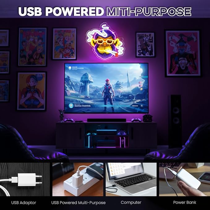 Cool Monkey Neon Sign, Smoking Monkey Led Sign for Wall Decor, Usb Powered Adjustable Brightness Anime Monkey Led Light for Bedroom Bar Pub Game Room Party Man Cave Decor, Unique Gift - Image 5