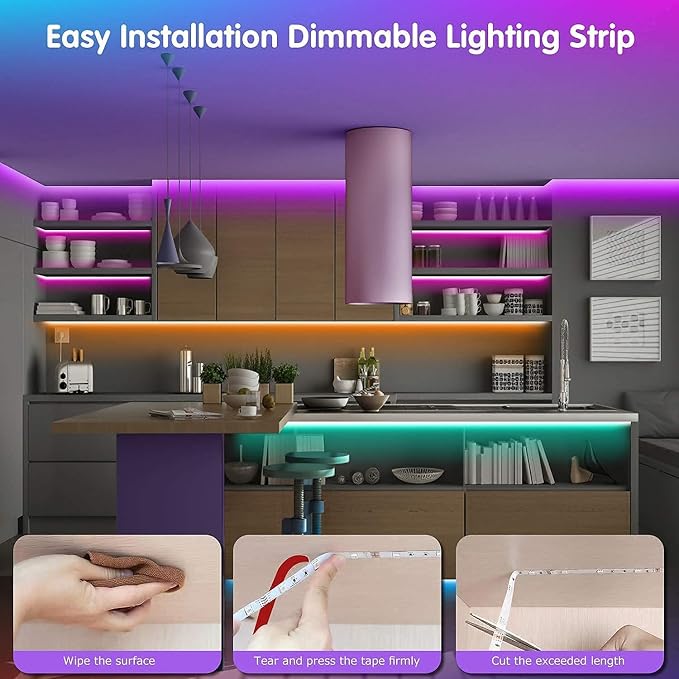 Tenmiro Led Lights for Bedroom, Music Sync LED Rope Lights APP Control with Remote, RGB Led Strip Lights for Room Kitchen Party Home Decoration (65ft) - Image 8