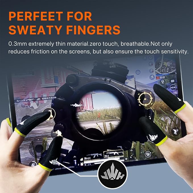 16 Pack Mobile Phone Gaming Thumb Sleeve,with Storage Box JWH Finger Cots for PUBG Gaming Glove,Yellow Edge​,Anti-Skid,Silky and Sweat-Proof,Dedales Gamer profesionales guantes para - Image 4